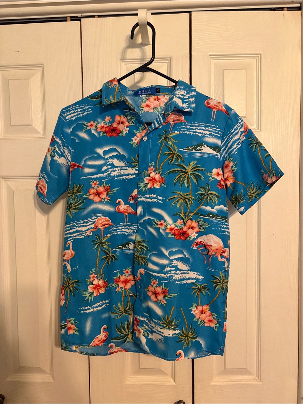 Kids Bright Turquoise Flamingo & Palm Button-Down Shirt
